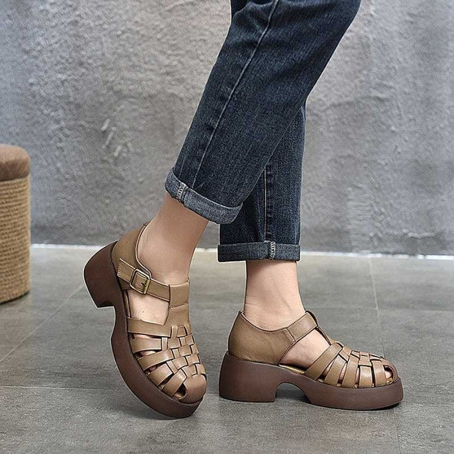 Dwarves Woven Leather Sandal Gladiator Sandals Ankle Strap Block Heel In / /