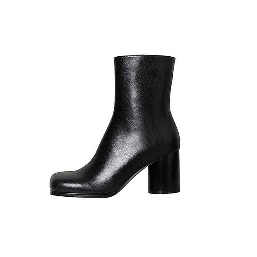 Dwarves Classic Elegant Ankle Boots High Heel Side Zipper Genuine Leather Handmade Boots In / /