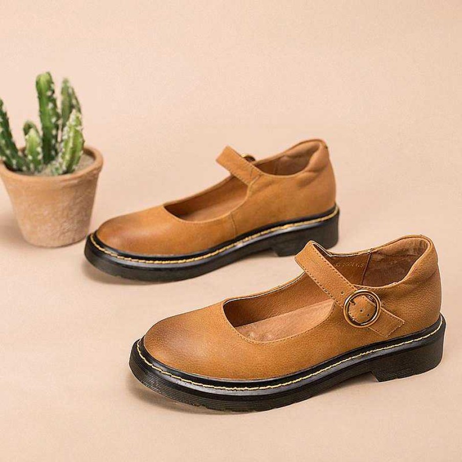 Dwarves Handmade Retro Matte Leather Flat Mary Jane Shoes For Womens Round Toe / /