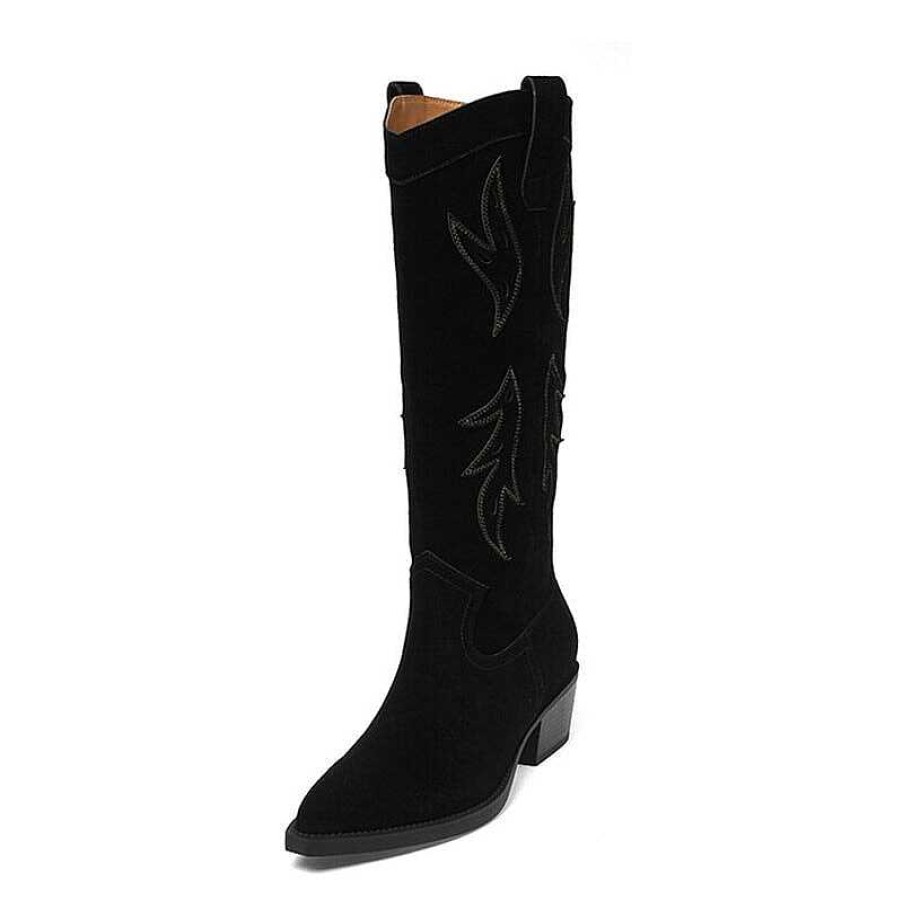 Dwarves Women'S Suede Western Embroidered Knee High Boots Block Heel /