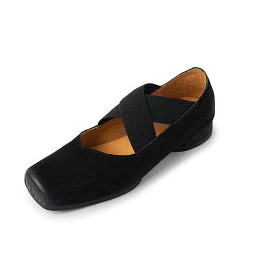 Dwarves Leather Ballet Flats With Cross-Strap Square Toe In / /