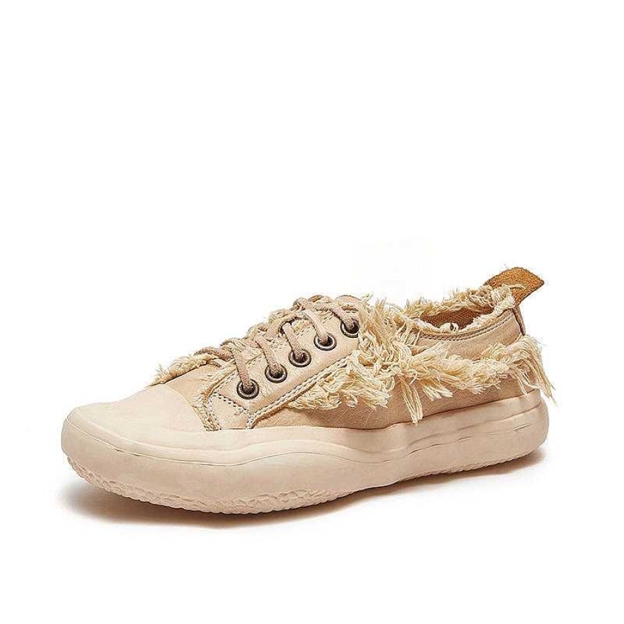 Dwarves Leather Flatform Low-Top Sneakers For Women Fringed Detail In /