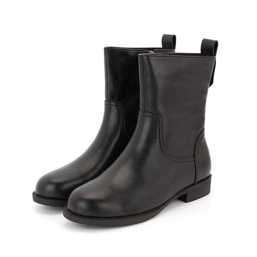 Dwarves Wide Fit Leather Side Zip Mid Calf Boots For Winter Designer Shoes In Black