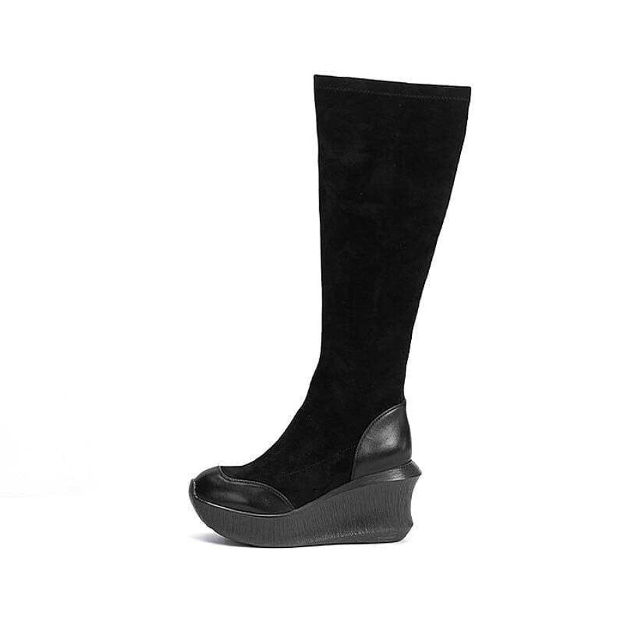 Dwarves Designer 83Mm Knee-High Wedge Boots Leather Stretch Boots In