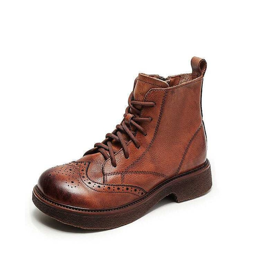 Dwarves Chunky Wingtip Shoes Leather Carving Brogue Ankle Boot For Women / /