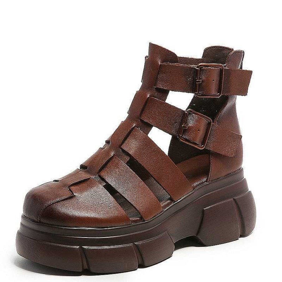 Dwarves Chunky Platform Mary Jane Cowhide Leather Comfy Flatforms For Daily Walk /