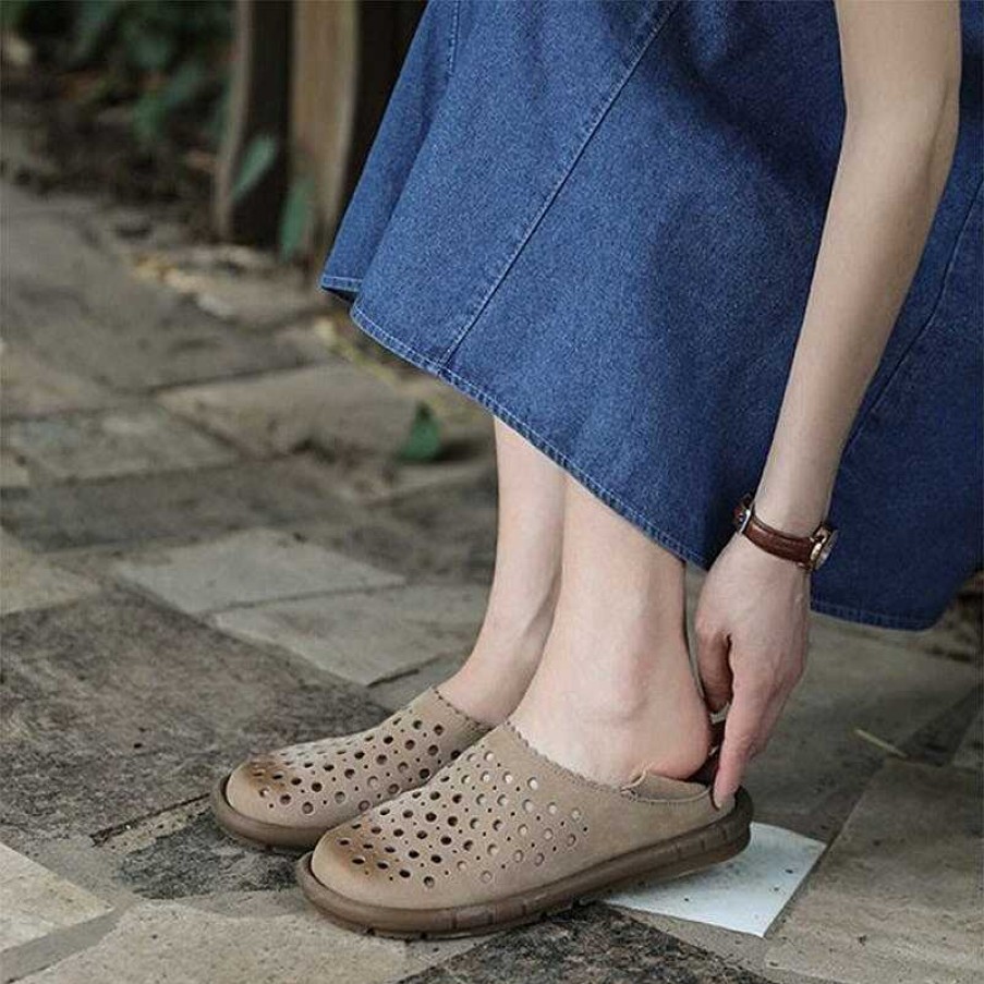 Dwarves Handmade Genuine Leather Slip Ons Flats Perforated Breathable Loafers In /