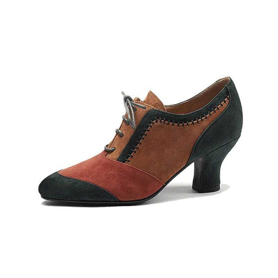 Dwarves Kitty Heel Suede Leather Oxfords & Tie Shoes For Women Normal Fit In Color Blocking