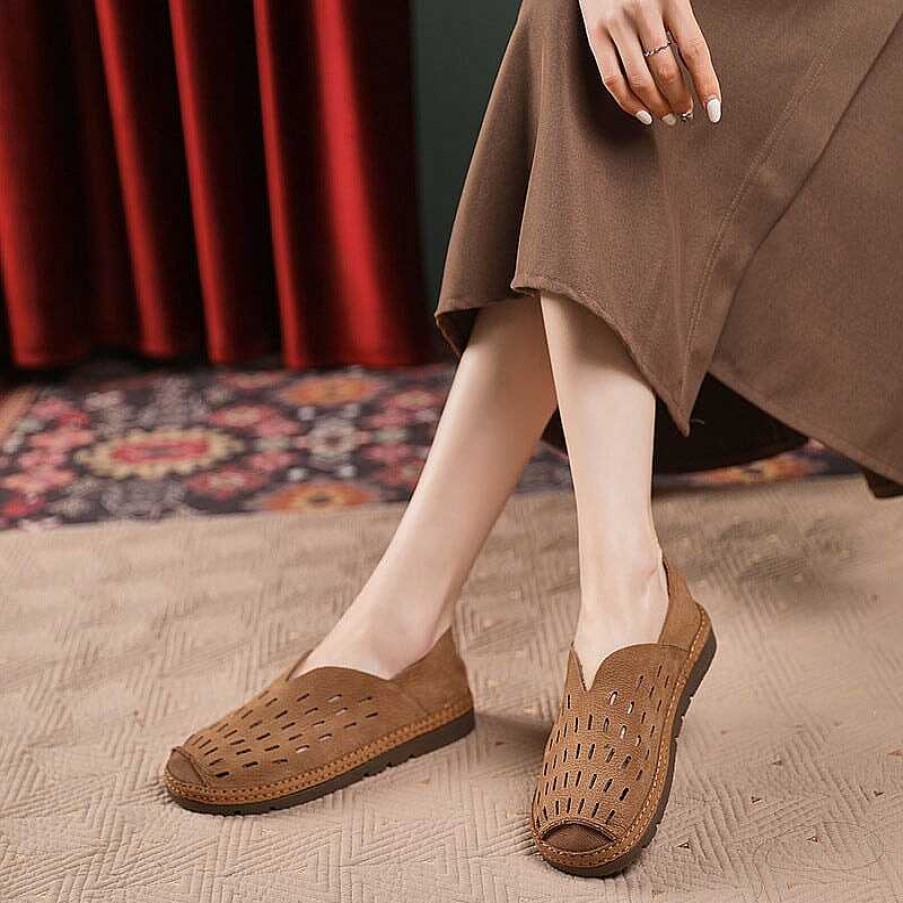 Dwarves Retro Soft Leather Flat Slip On Loafers For Women Perforated Handmade In /