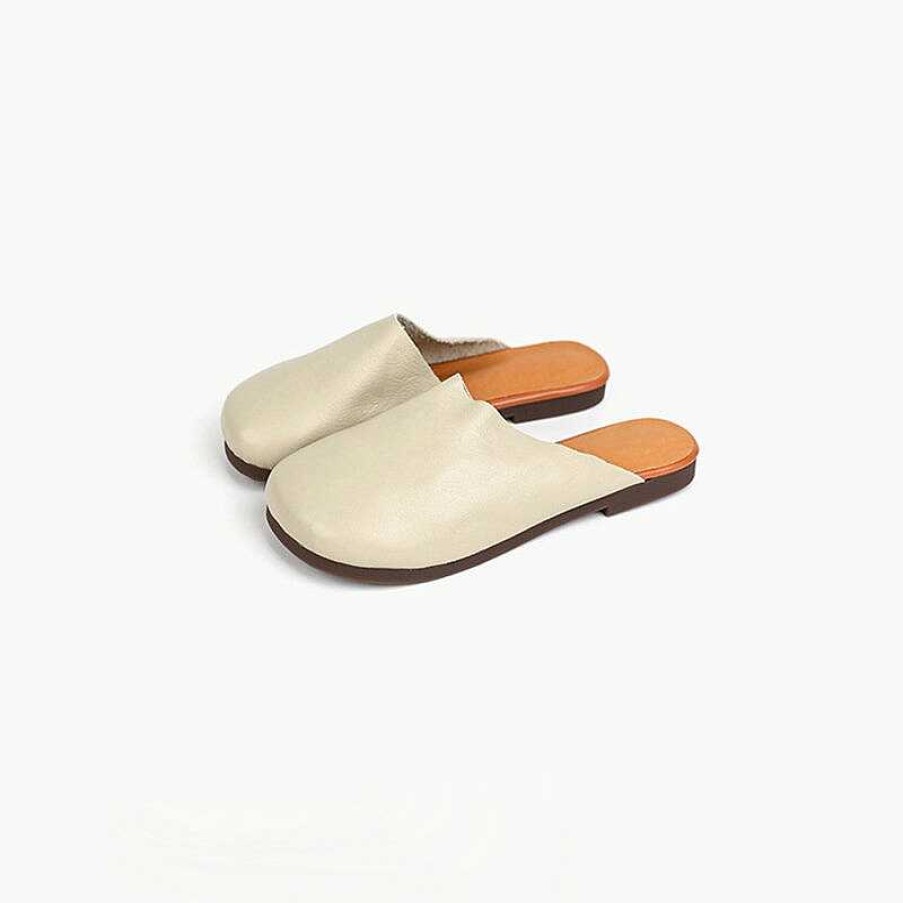 Dwarves Soft Leather Mules Women Summer Slippers Handmade /