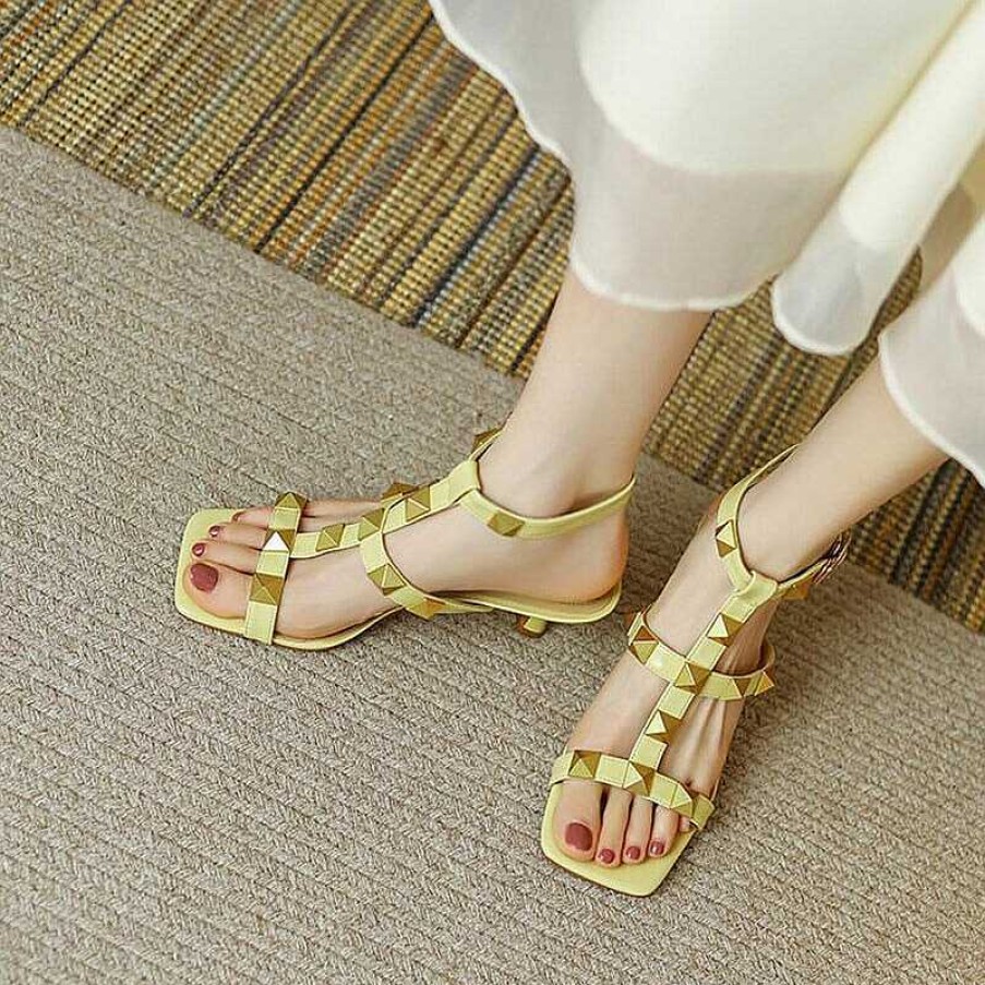 Dwarves Sheepskin Rivet 55Mm Kitty Heel Gladiator Sandals In / /