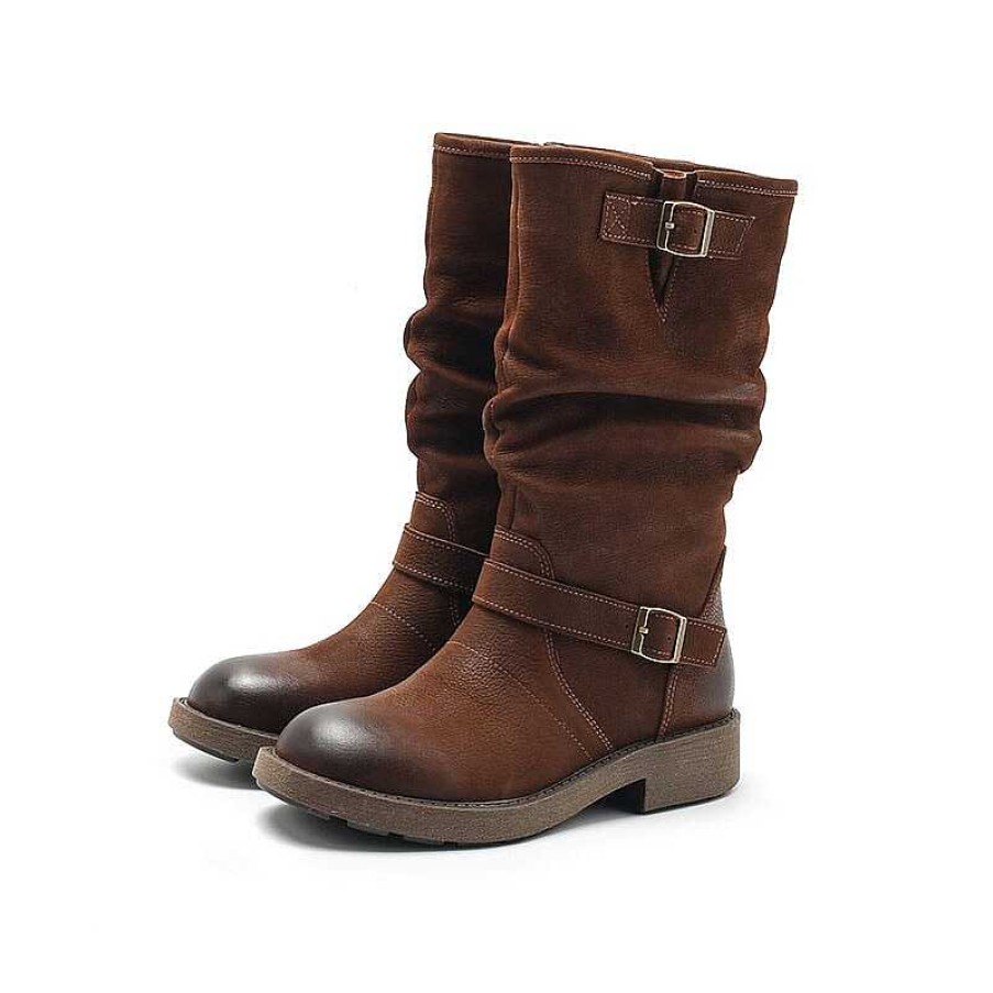 Dwarves Designer Leather Mid Calf Boots Fold Design Riding Boots Buckle Detail In / / /