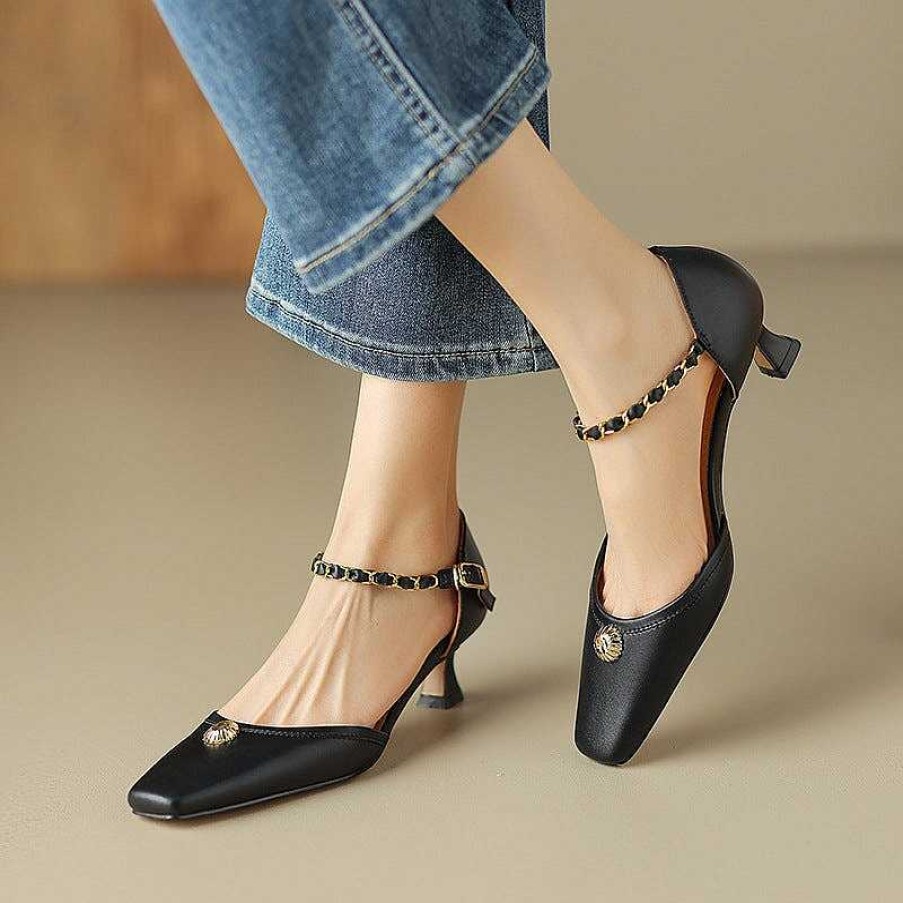 Dwarves Leather 45Mm Chain-Anklet Kitty Heel Mary Jane Pumps Square Toe In / /