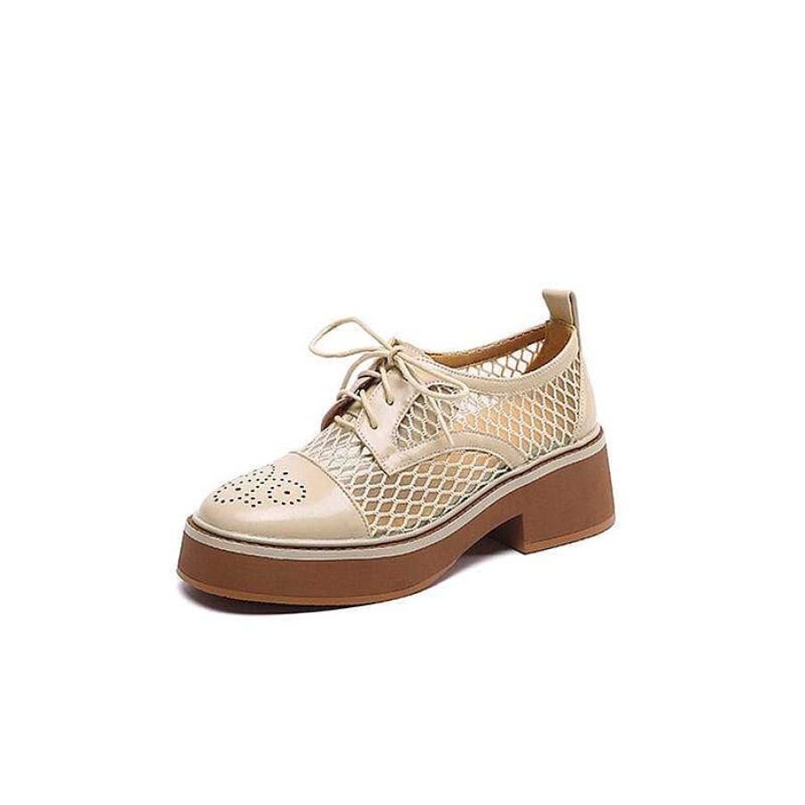 Dwarves Women'S Leather Platform Oxford Shoes For Summer Joining With Mesh In /