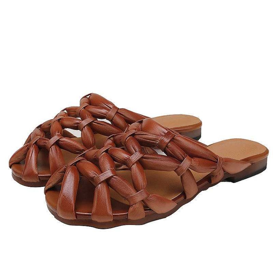 Dwarves Comfy Leather Woven Sandals Soft Casual Slippers In