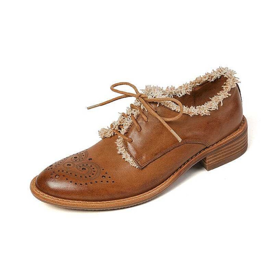 Dwarves Women Wingtip Shoes Handmade Leather Brogues Oxfords & Tie Low Heel Elegant /