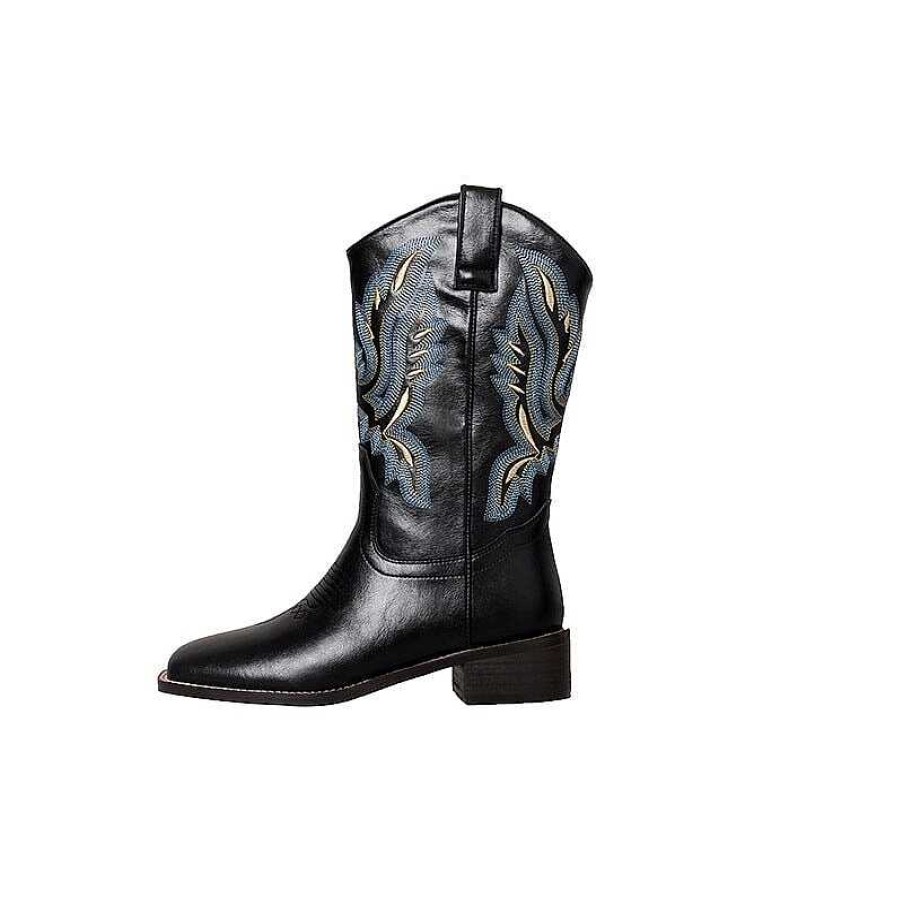 Dwarves Western Boots For Womens Mid Calf Leather Boots Embroider / / Roper Cowgirl Boots