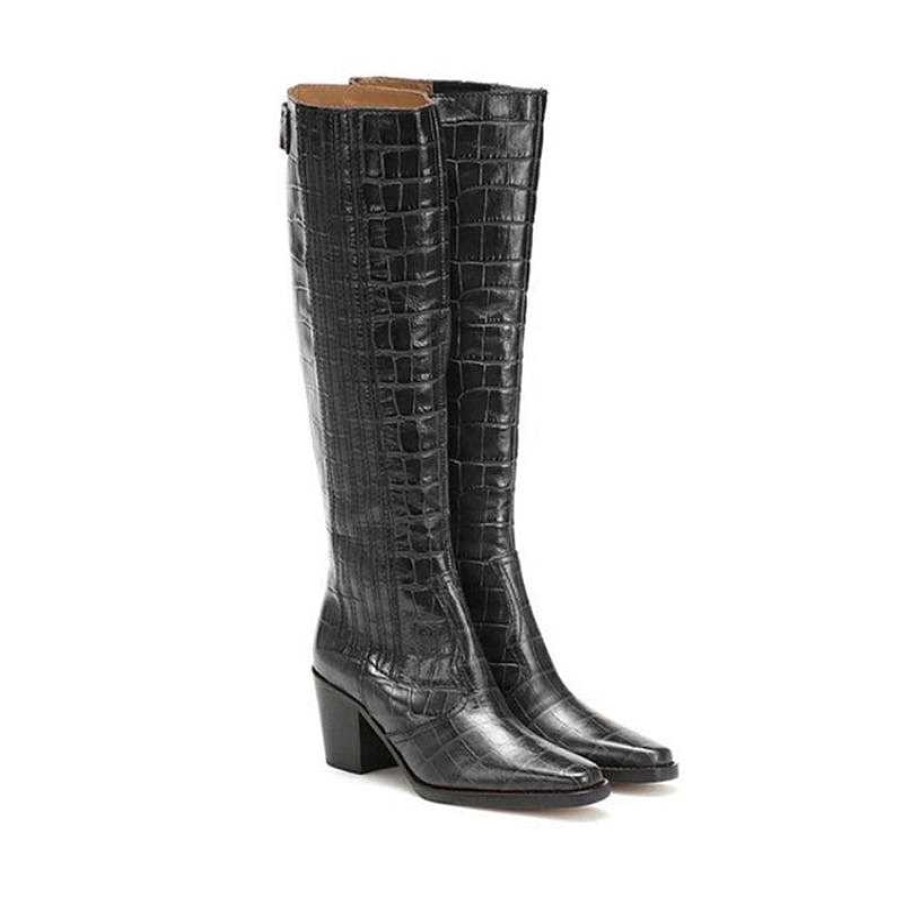 Dwarves High Heels Riding Boots For Women Crocodile Pattern Boots In / Leather - Knee High Boots Side Zipper