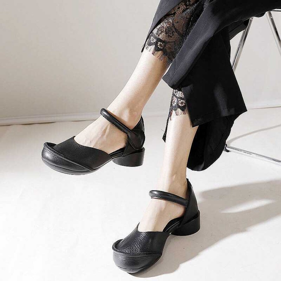 Dwarves Retro Soft Leather Ankle Strappy Sandals Handmade Closed Toe In /