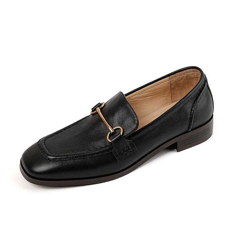 Dwarves Block Heel Leather Loafers For Women With Metal Buckle In /