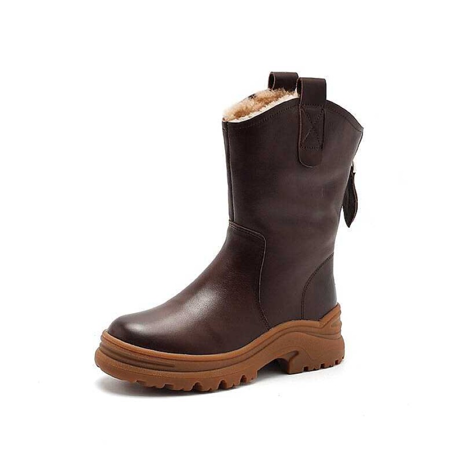 Dwarves Womens Leather Short Boots Snow Boots Have Fleece Lined For Cold Winter In Black/Brown/Coffee