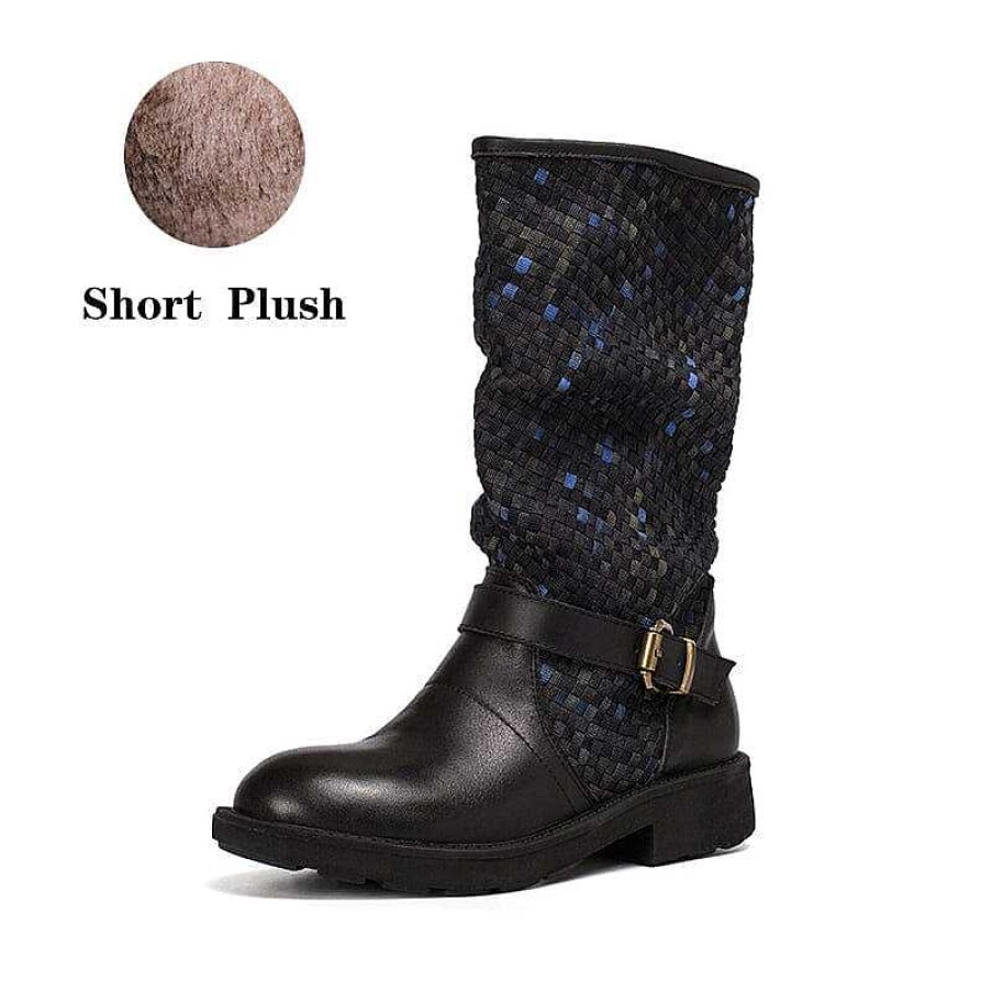 Dwarves Woven Leather Boots Mid Calf Color Blocking Design Riding Boots In / / /