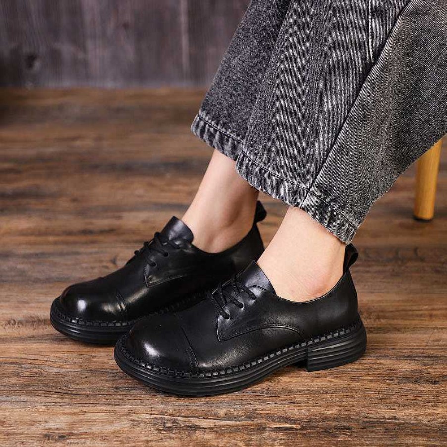 Dwarves Handmade Retro Genuine Leather Lace Up Oxfords Round Toe /