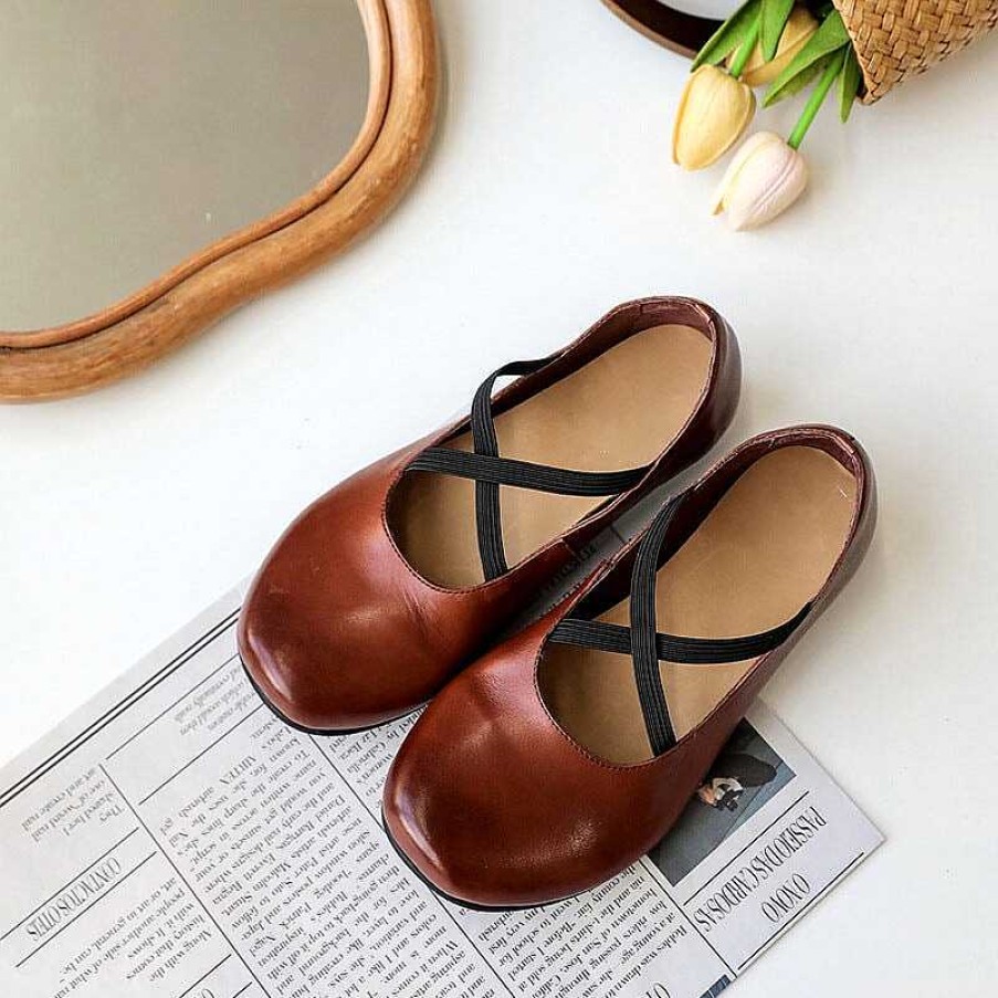 Dwarves Women Handmade Leather Cross Strap Mary Jane Shoes /