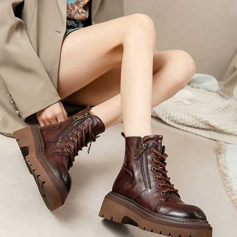 Dwarves 60Mm Platform Boots Lace Up Leather Martin Boots Big Toe Combat Boots In / /