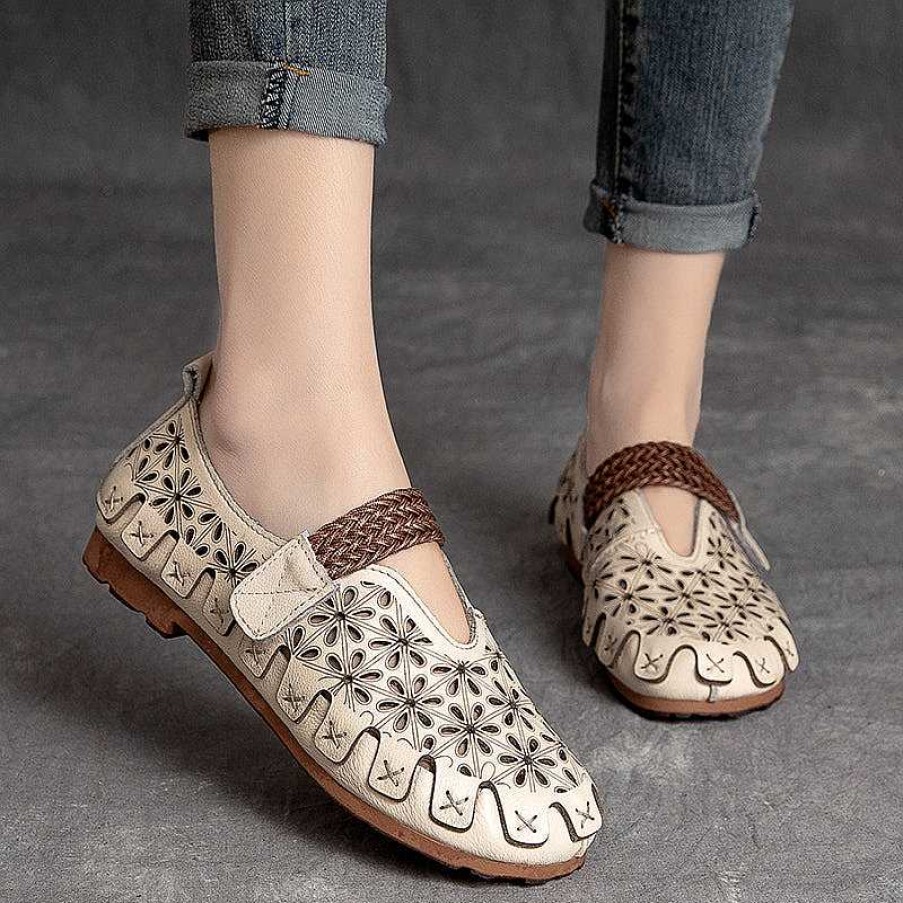 Dwarves Mary Jane Shoes With Buckle Leather Women'S Breathable Flats Loafers Casual Sandals / /