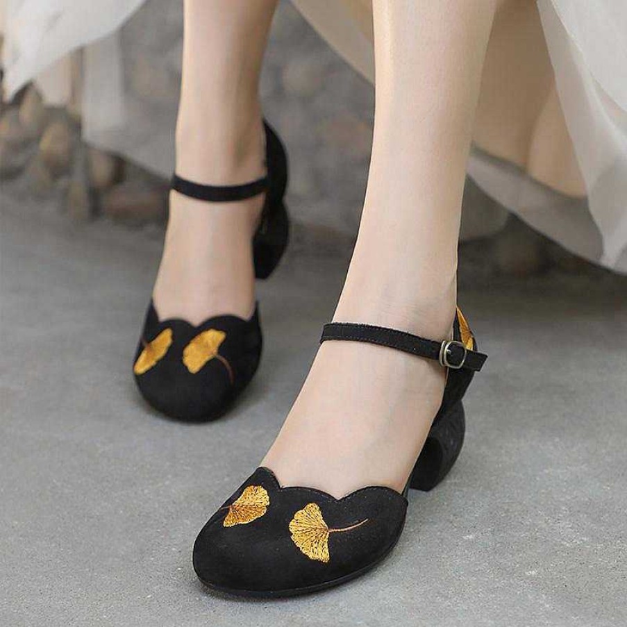 Dwarves Mid Heel Mary Jane Sandals Womens Round Toe Retro Buckle Sandals Handmade Matte Leather Pumps