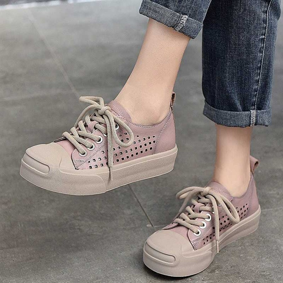 Dwarves Leather Flatform Sneakers For Women Low-Top Travel Perforated In / /