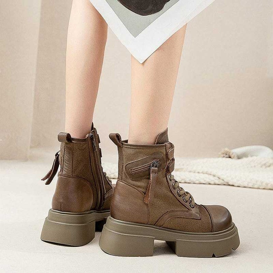 Dwarves 55Mm Platform Boots Lace Up Leather Martin Boots Handmade Round Toe Combat Boots In / /