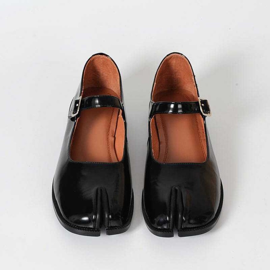 Dwarves Leather Split Toe Mary Jane Low Block Heel In /