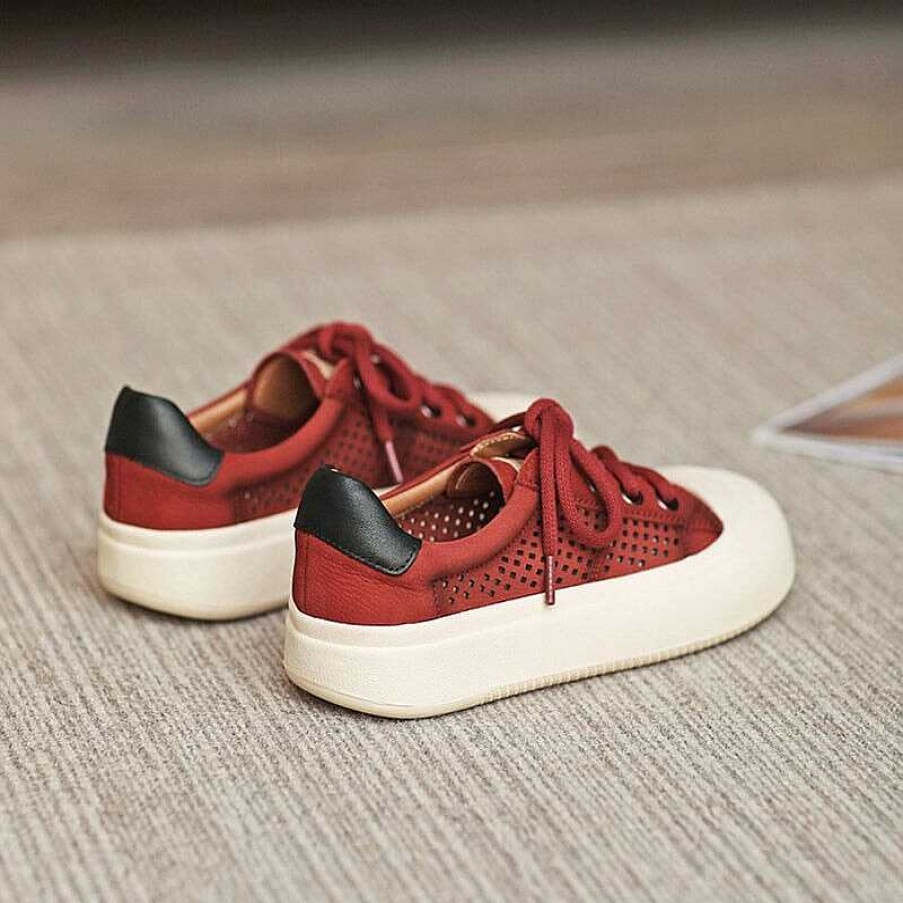 Dwarves Leather Perforated Flatform Sneakers For Women Low-Top Travel In /