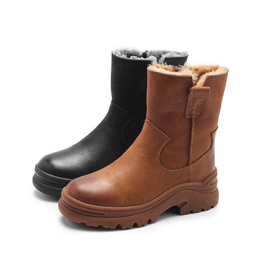 Dwarves Dwarves Leather Short Boots Snow Boots Have Fleece Lined For Cold Winter In Black/Brown