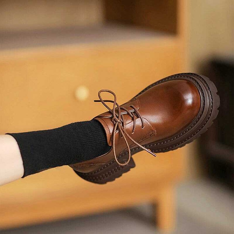 Dwarves Handmade Leather Chunky Oxfords Shoes For Women 60Mm Platform In /