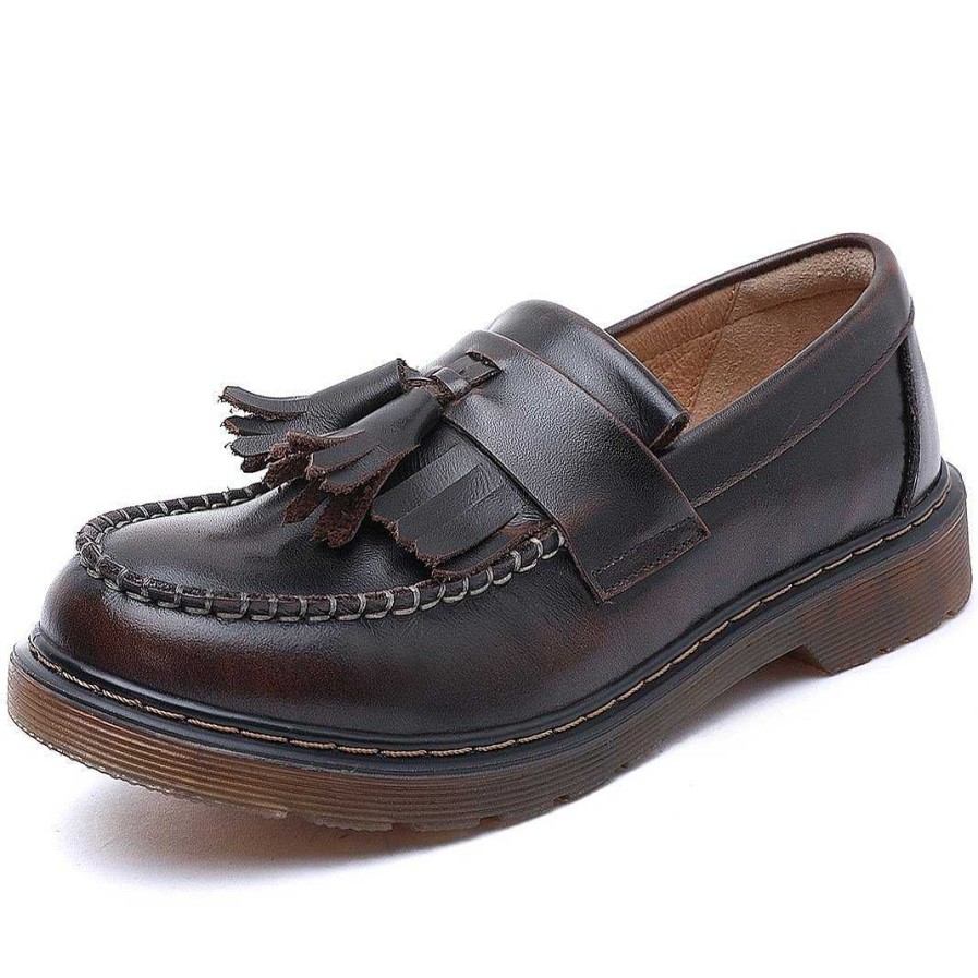 Dwarves Waxing Leather Penny Loafers With Tassels Handmade Working Shoes /