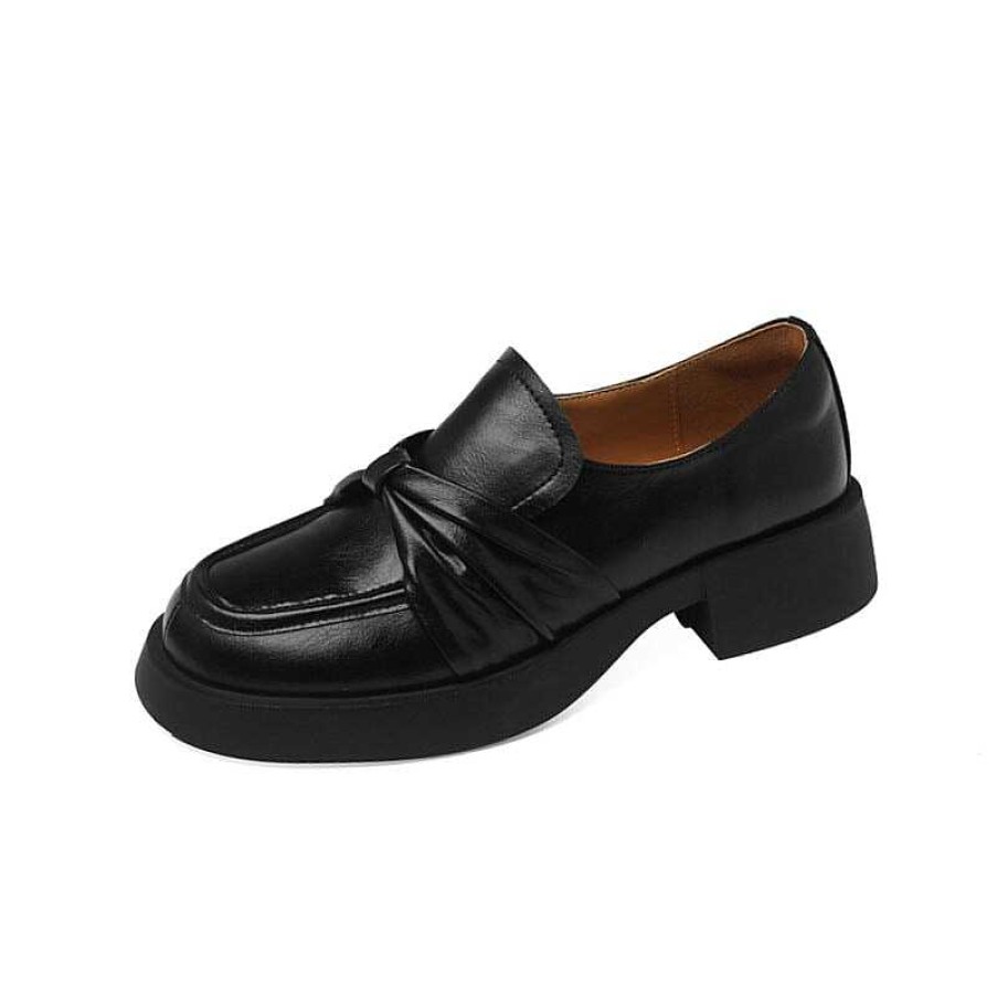 Dwarves Bow Detail Chunky Leather Loafers Soft Round Toe Handmade In /