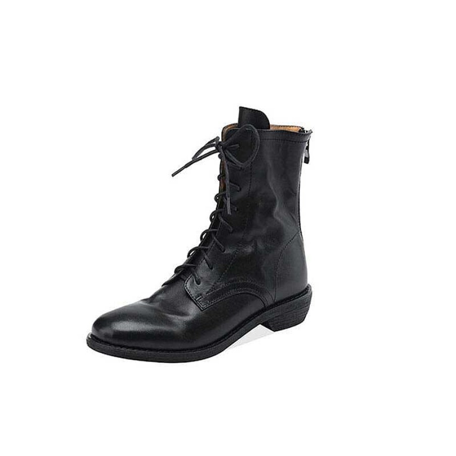 Dwarves Women Ankle Boots Genuine Leather Lace-Up Round Toe Top Winter Ladies Shoes