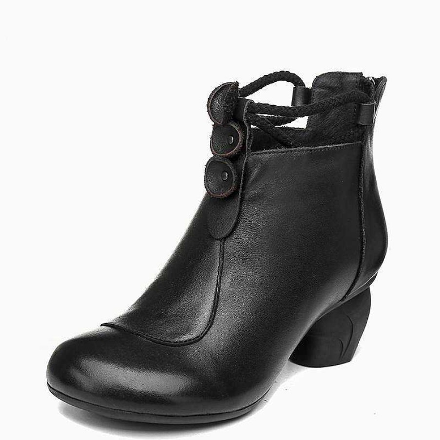 Dwarves Retro Round Toe Women Ankle Boots Block Heels Back Zipper /