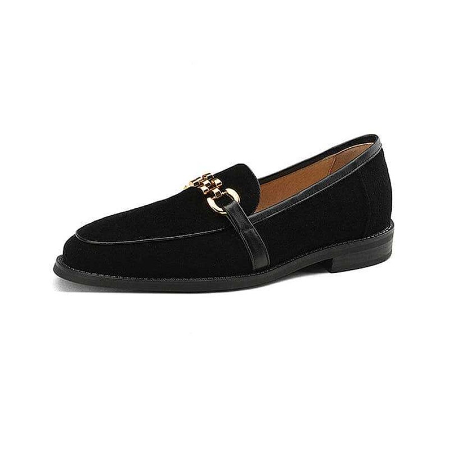 Dwarves Suede Leather Loafers For Women Round Toe In Coffee/