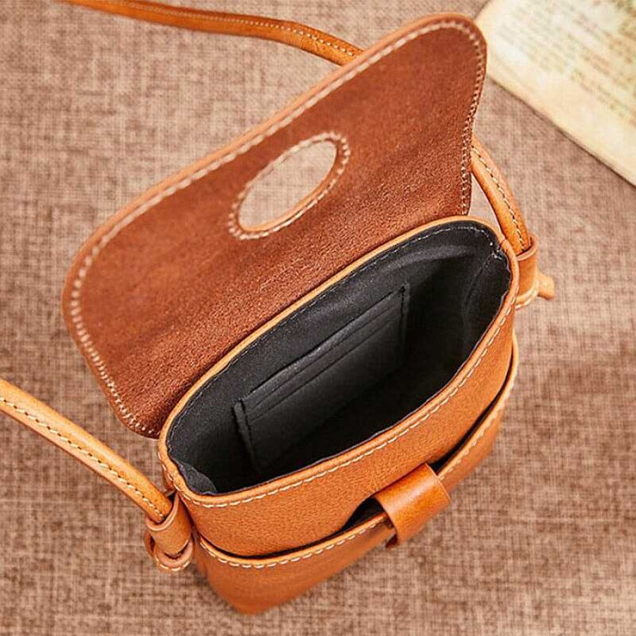 Dwarves Vintage Cowhide Phone Bag Ladies Elegant Single Shoulder Crossbody