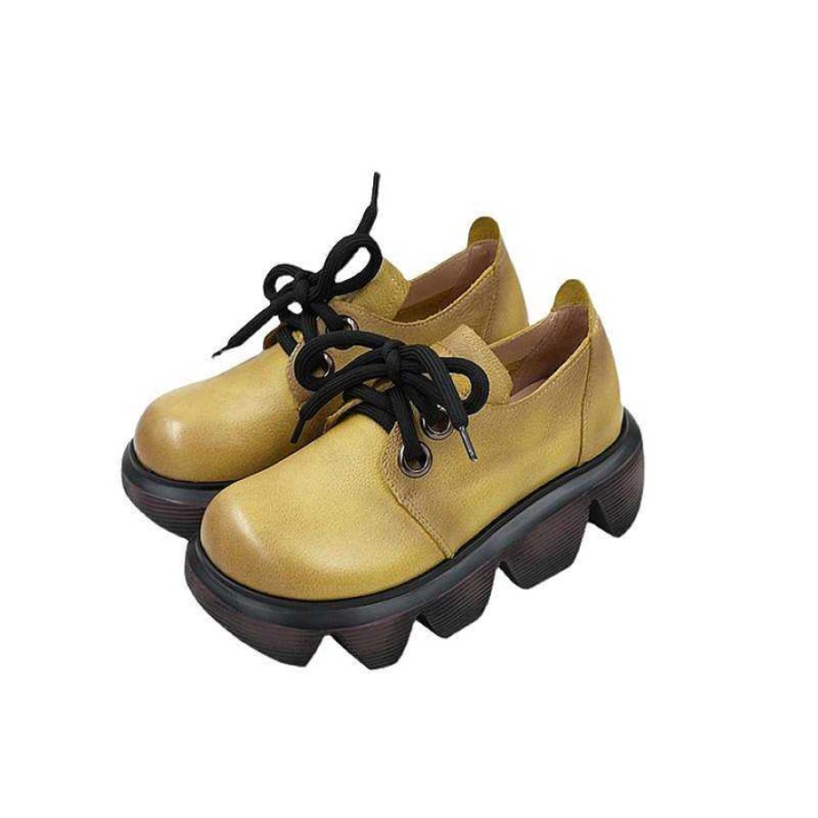 Dwarves Womens Handmade Genuine Leather Chunky Platforms Flatforms /