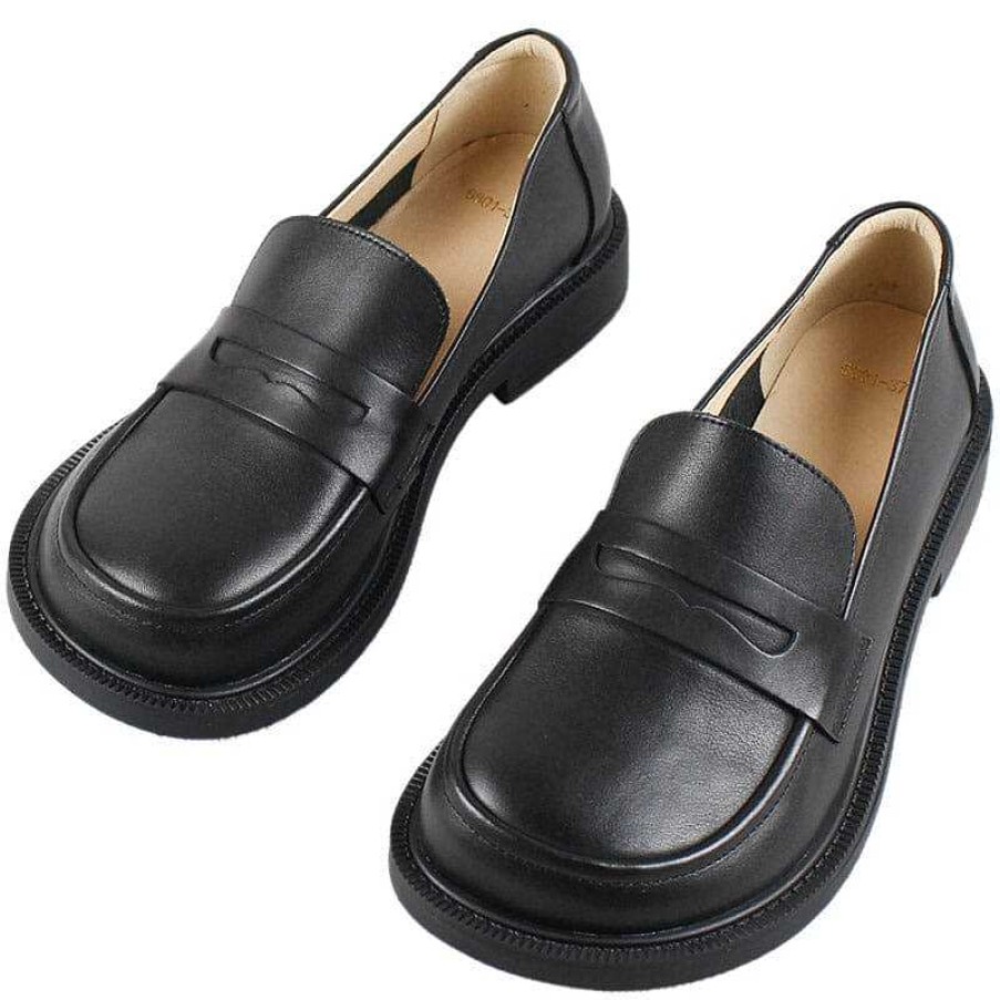 Dwarves Wide Fit Big Toe Full Grain Leather Penny Loafers Handmade Uniform Shoes In /