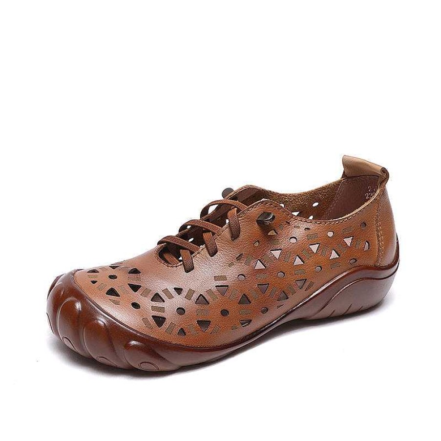 Dwarves Mori Girl Shoes Leather Handmade Flats Hollow Pattern Soft Sole Comfortable Mary Jane /