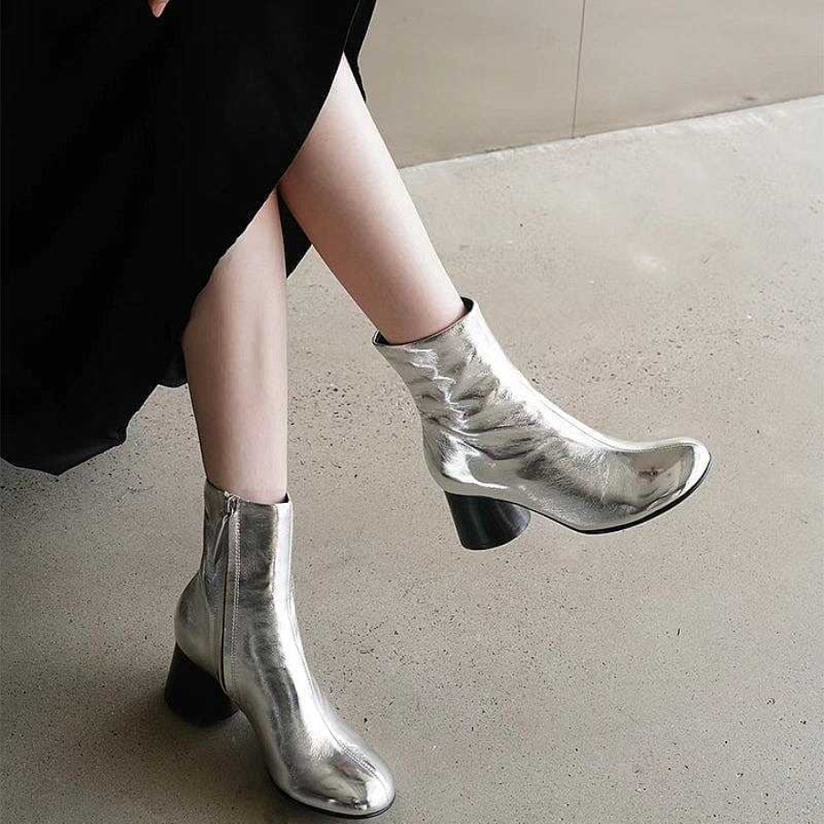 Dwarves Elegant Ankle Boots With 100% Sheepskin Lining High Heel Side Zipper Slimming Boots