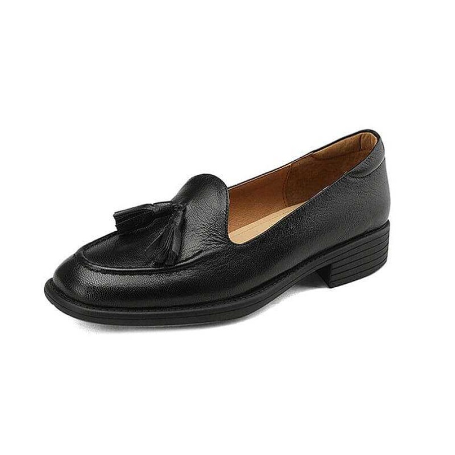 Dwarves Retro Leather Tassels Loafers For Women Square Toe In /