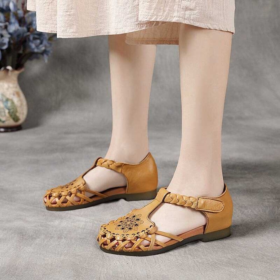 Dwarves Retro Woven Leather Sandals For Women Touch-Strap In / /