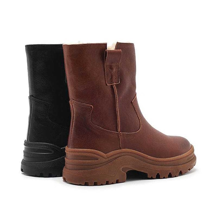 Dwarves Womens Shearling Lined Snow Boots For Cold Winter Retro Leather Short Boots In /